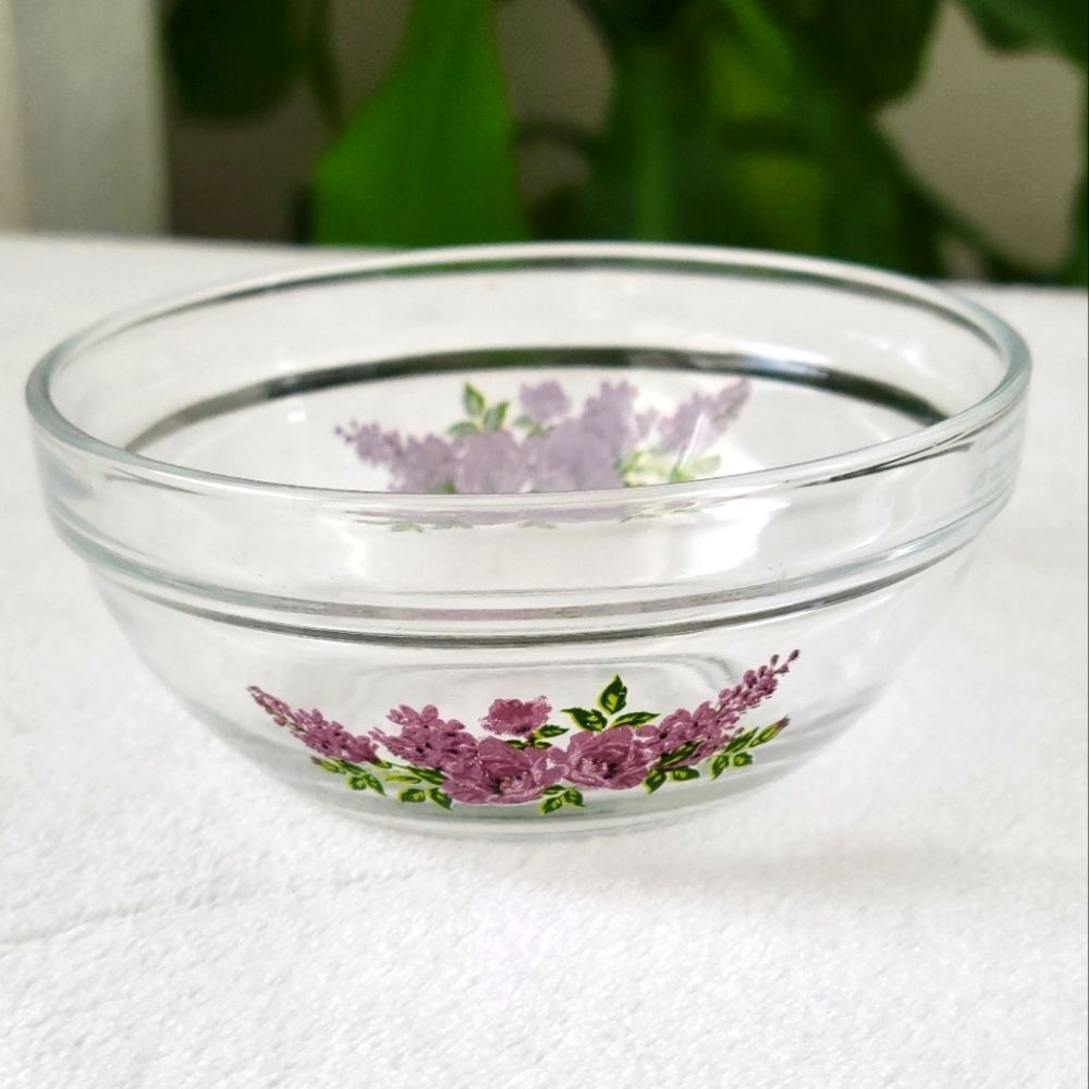 Durable Heat Resistant Small Glass Stacking Bowl with Purple Flower Desi…